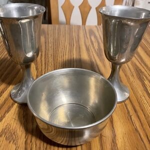 Set of 2 Webb Pewter 5 1/2” Goblets 1 Salisbury Pewter Bowl Vintage LOT